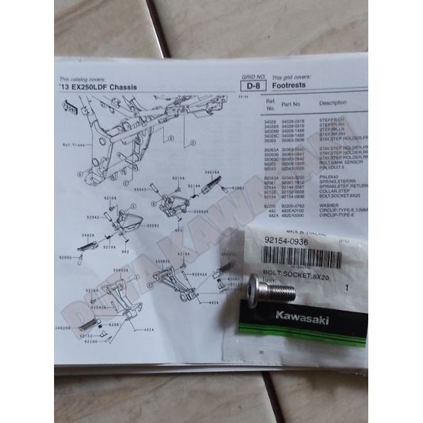 baut breket footstep belakang ninja 150 RR new old original