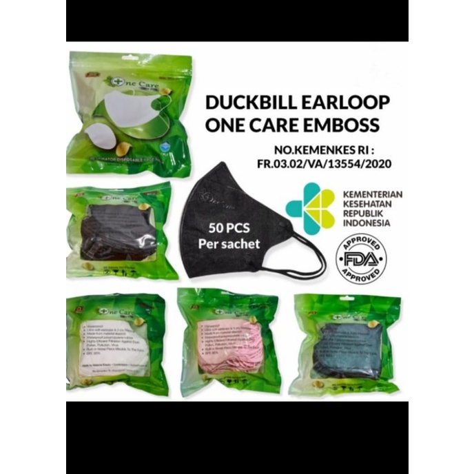 Masker Duckbill Onecare Sachet 3D 3ply Dewasa Earloop Premium Quality isi 50pc