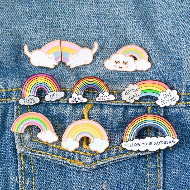 Bros Pin Enamel Desain Pelangi Awan Untuk Jeans Denim