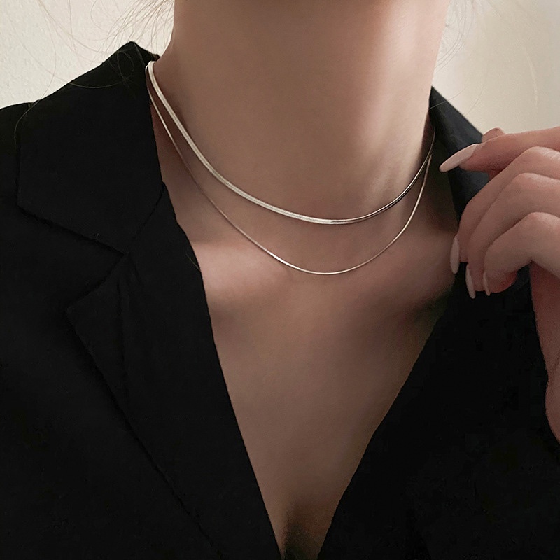 Kalung Rantai Klavikula Model Lapis Ganda Bahan S925 Silver Untuk Wanita