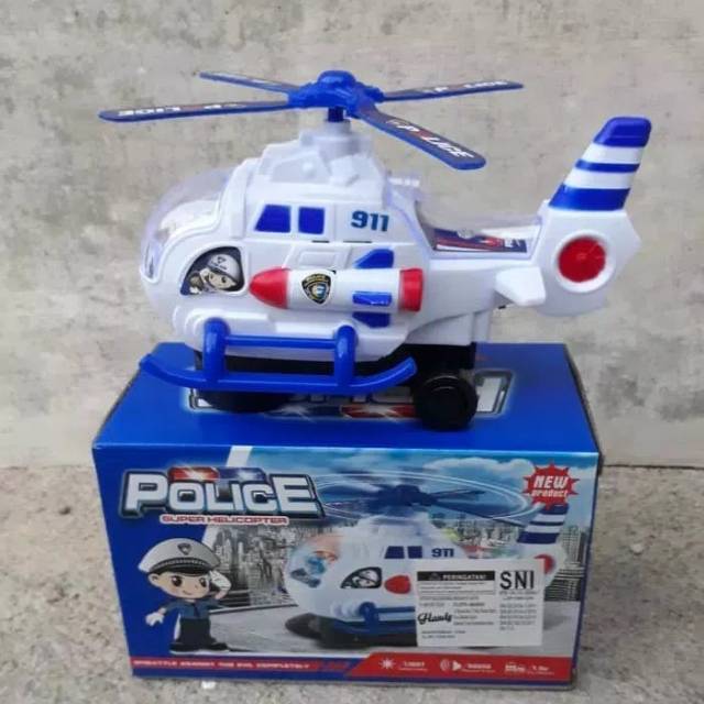 Mainan Helicopter Police Bump &amp; Go Baterai - Helikopter Anak Edukatif