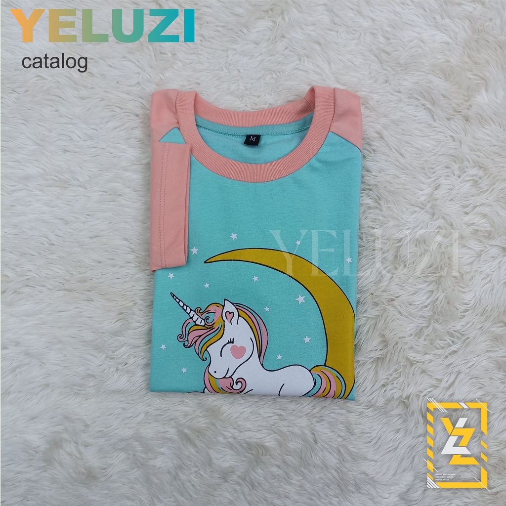 KAOS BAJU ANAK RAGLAN UNICORN TOSCA PINK YELUZI