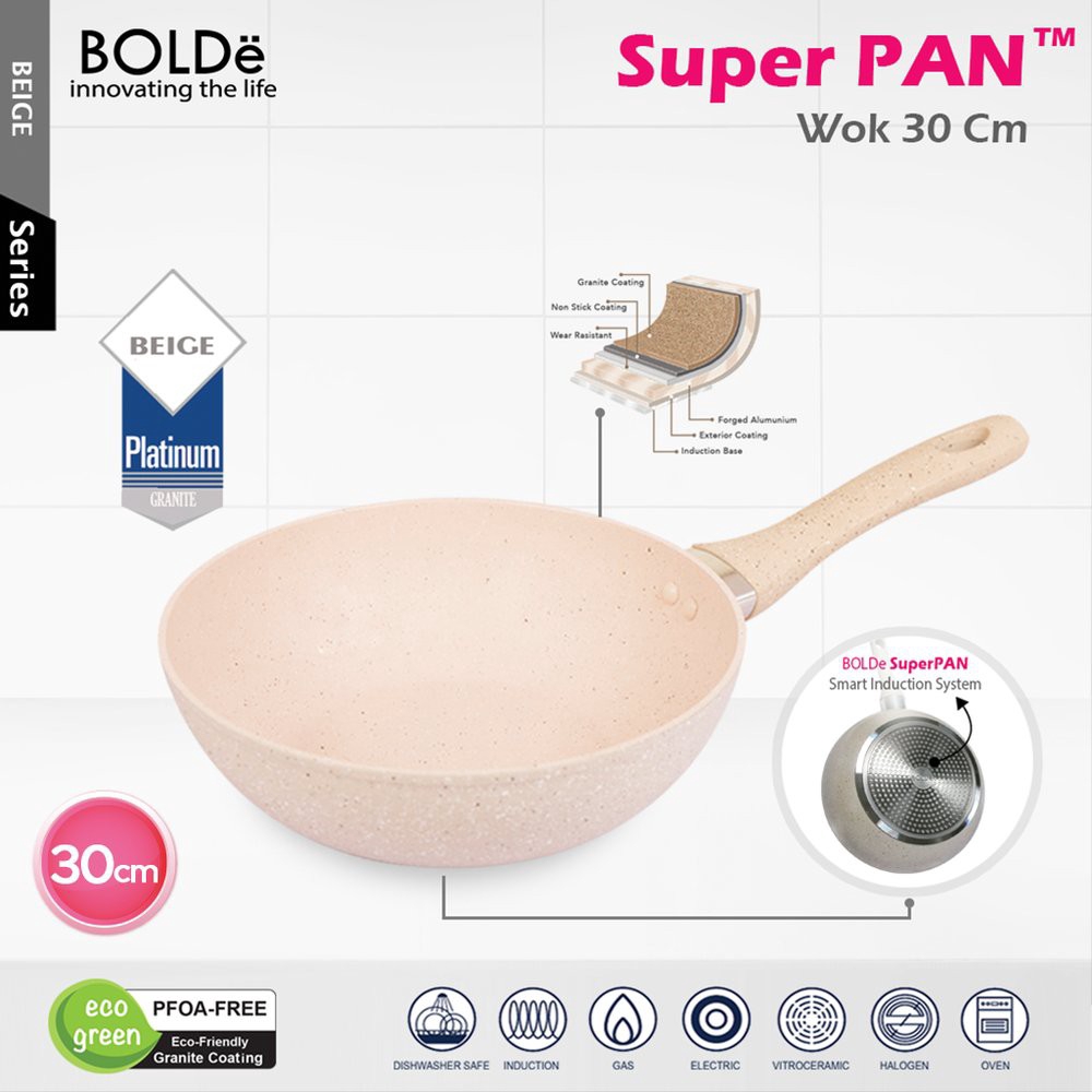 Bolde Wok Pan 30cm Dengan Lapisan Granit Anti Lengket Dan Alas Induksi