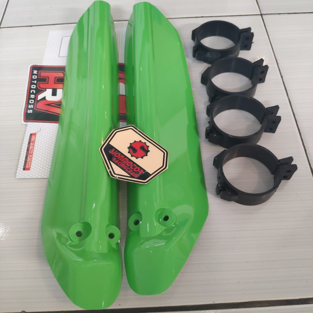 Cover Shock / Pelindung Shockbreaker Plus Ring Depan Kawasaki KLX 150 Teleskopic Hijau HRV