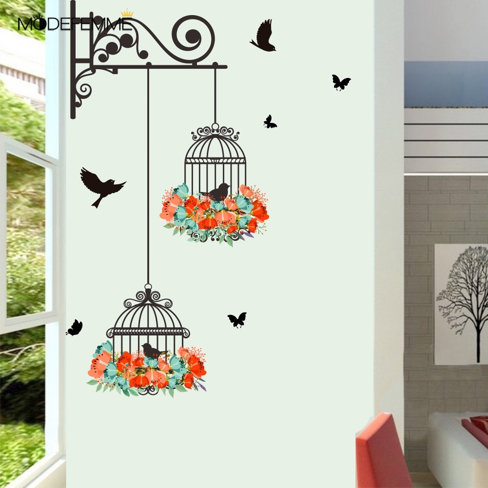 [ Flower vine bird cage Wall Sticker decoration For Living room bedroom Sofa background ]