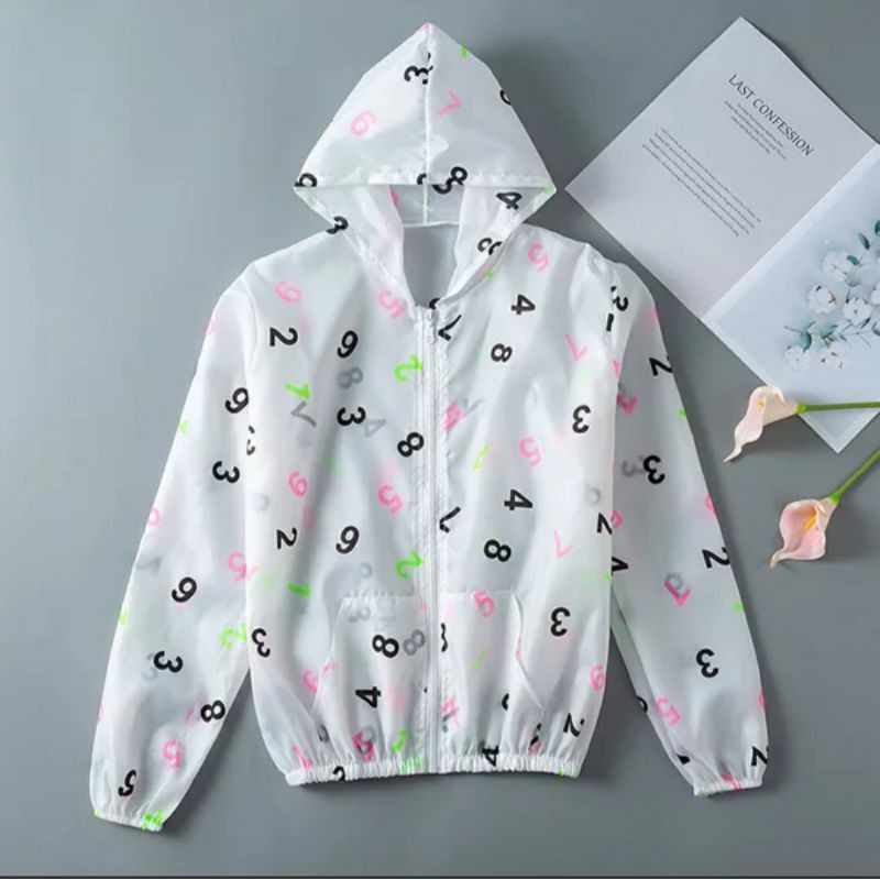 Jaket Wanita Trend Korea Anti UV Parasut Semi Transparan Woman Summer Sport Olahraga Casual Jacket-Numbers
