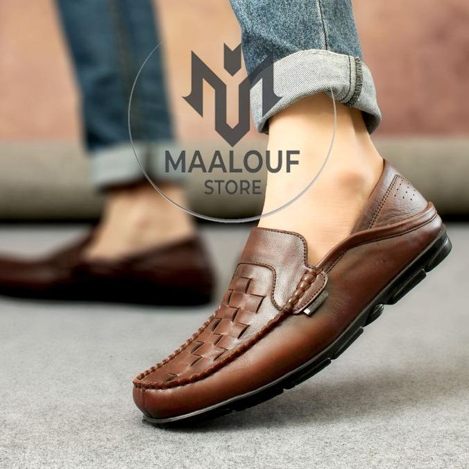 ✸Best Produk➼ MLF x BRESSO - Sepatu Pantofel Slip On Pria Kulit Resmi Warna Coklat - Pantopel Loafer