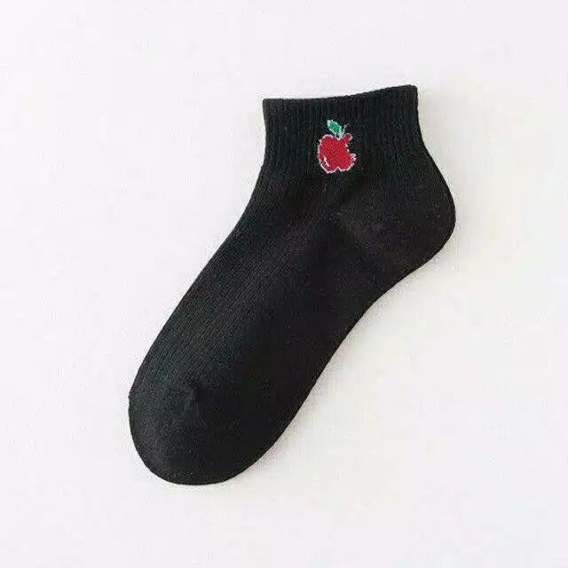 ⭐Bobastore⭐R139 Kaos Kaki Motif Buah Cute Kaoskaki Pendek Socks Fruit Fashion Wanita Korea Import-HITAM