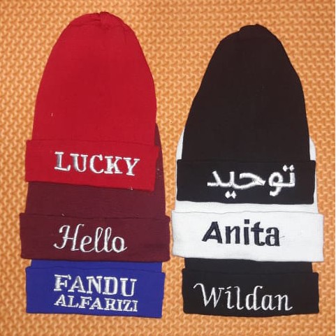 BIKIN NAMA bordir nama REQUEST BORDIR buat nama BEANIE HAT kupluk spandex DEWASA