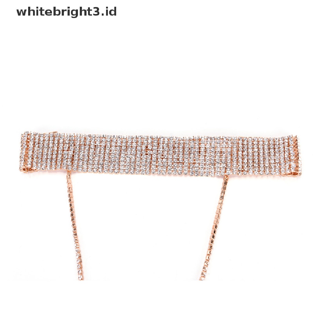 (whitebright3.id) Kalung Choker Rantai Dengan Liontin Berlian Imitasi Untuk Wanita