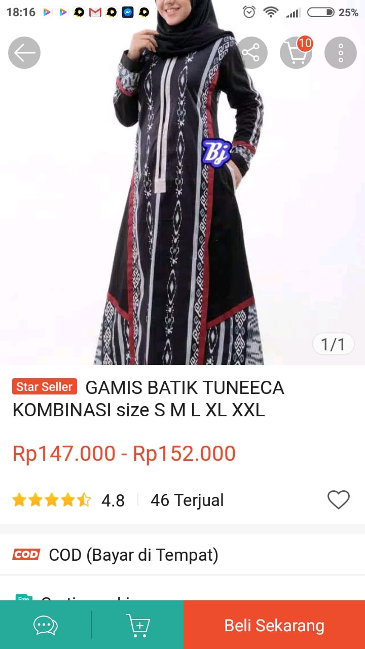 Gamis Batik Tuneeca Kombinasi Size S M L Xl Xxl