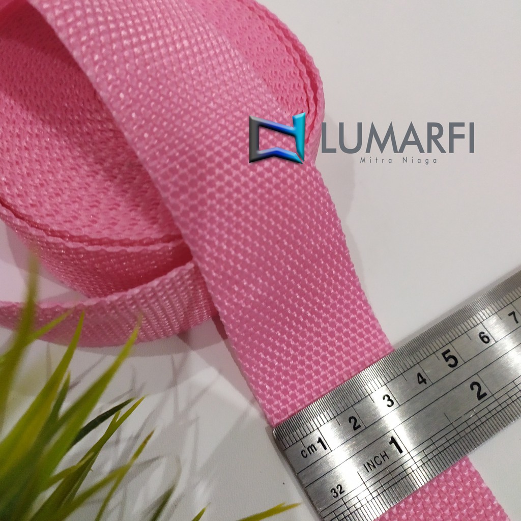 Tali Webbing Tali Bisban Tas 3,8 cm Pink Muda Motif Ketupat [Meteran]