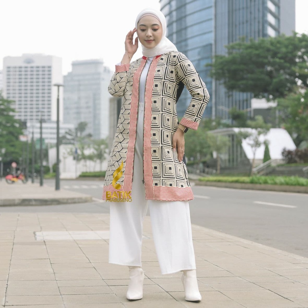 Batik Prabuseno - KAYONA   Tunik Batik Wanita  Lengan Panjang Baju Atasan Wanita Tunik Katun Printin