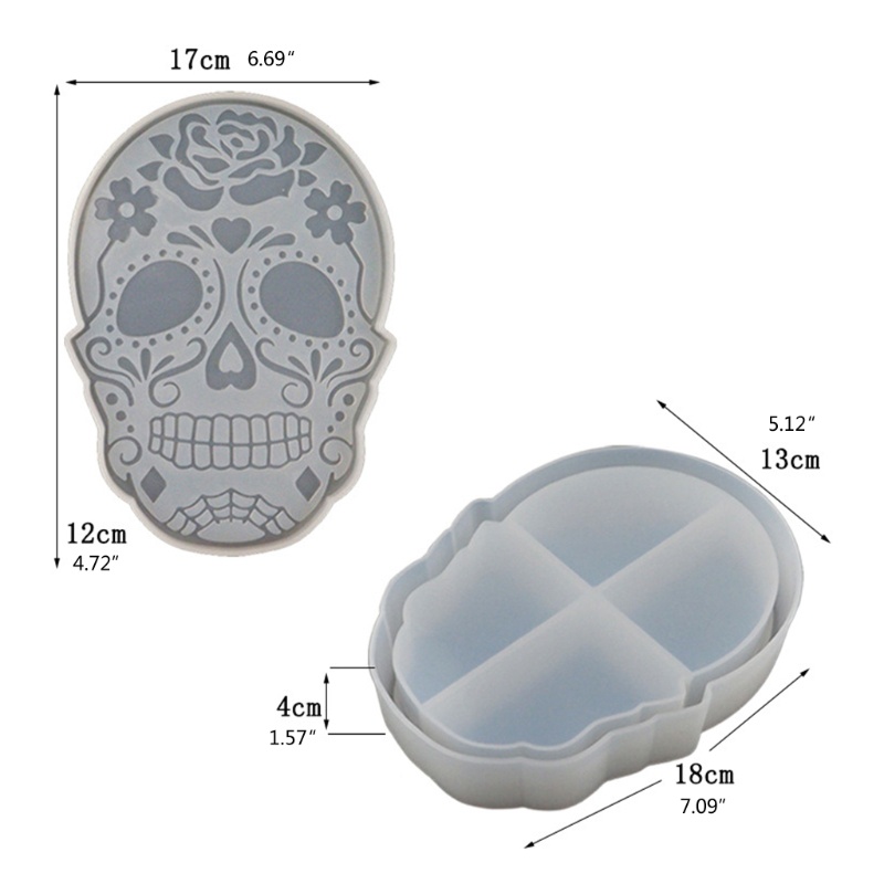 SIY  Skull Storage Box Container Resin Molds Storage Box Mold Silicone Mold for DIY Epoxy Resin Trinket Holder Home Decor