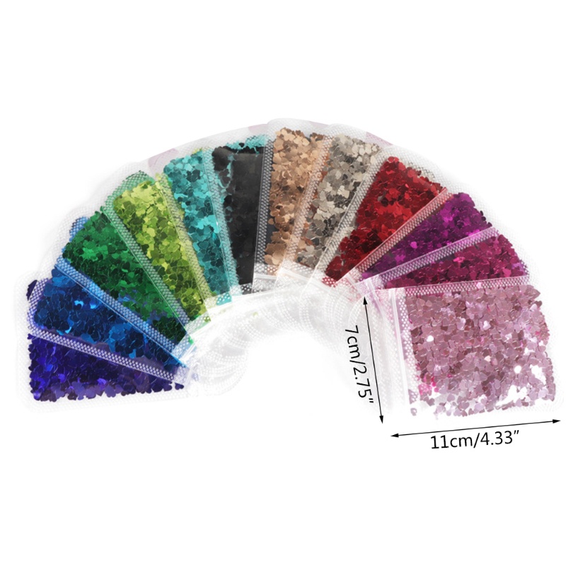 Siy 12warna PET Glitter Flakes Hiasan Nail Art Hati Glitter Flake