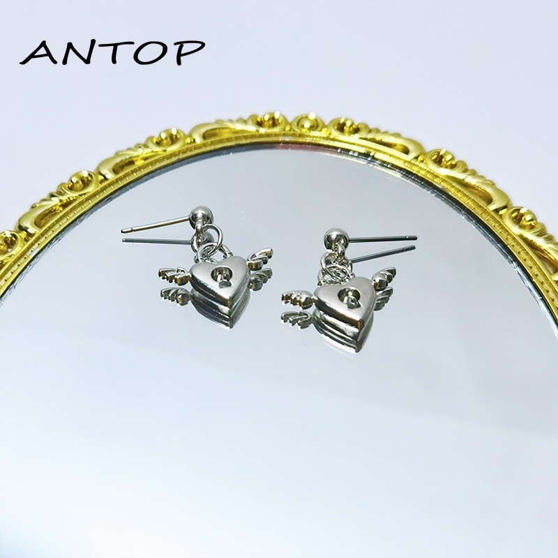 1 Pasang Eropa Dan Amerika Sederhana Anting Fashion In Net Merah Jantung Sayap Kunci Anting-Anting Wanita ANTOP