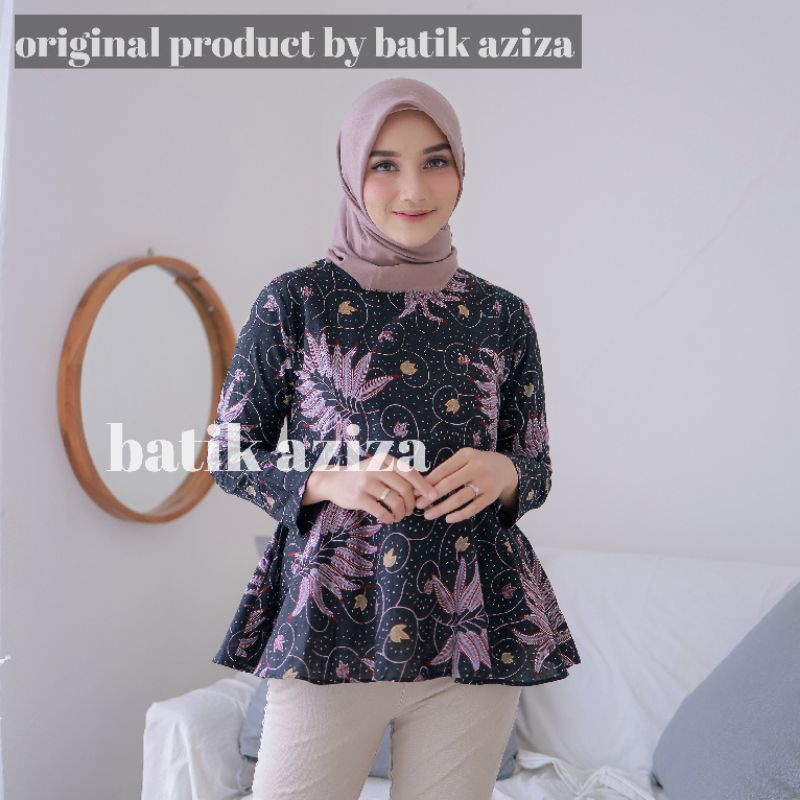 Atasan batik wanita terbaru lengan panjang blouse peplum by batik aziza