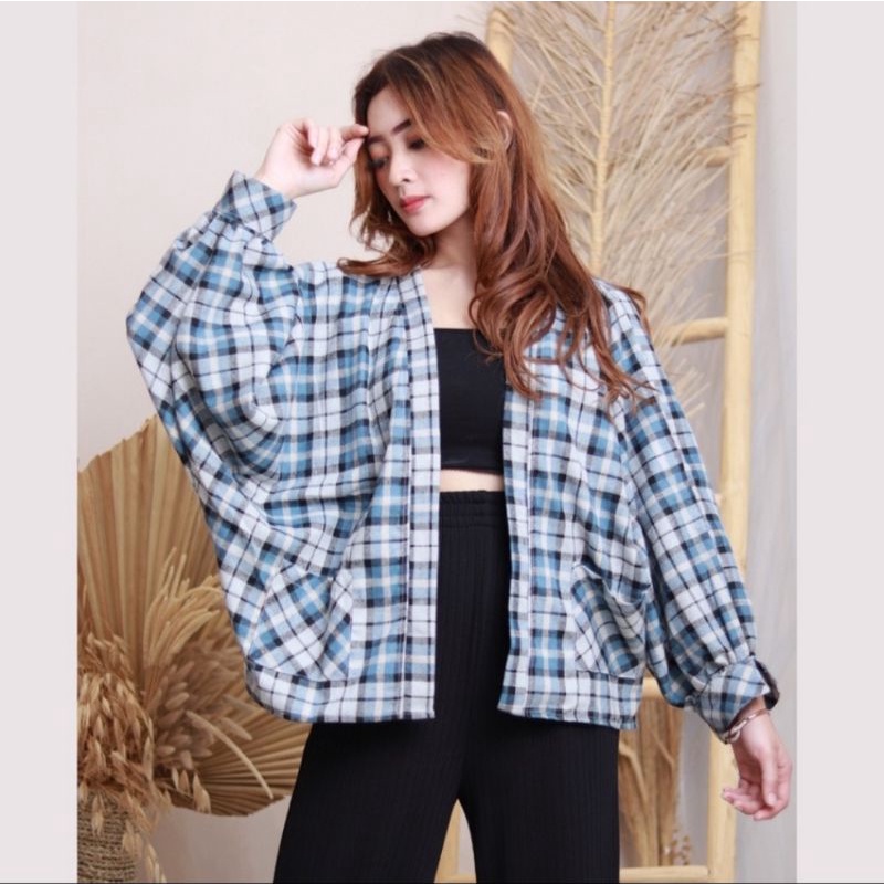 Baju Wanita Cardigan Outer Flanel Batwing