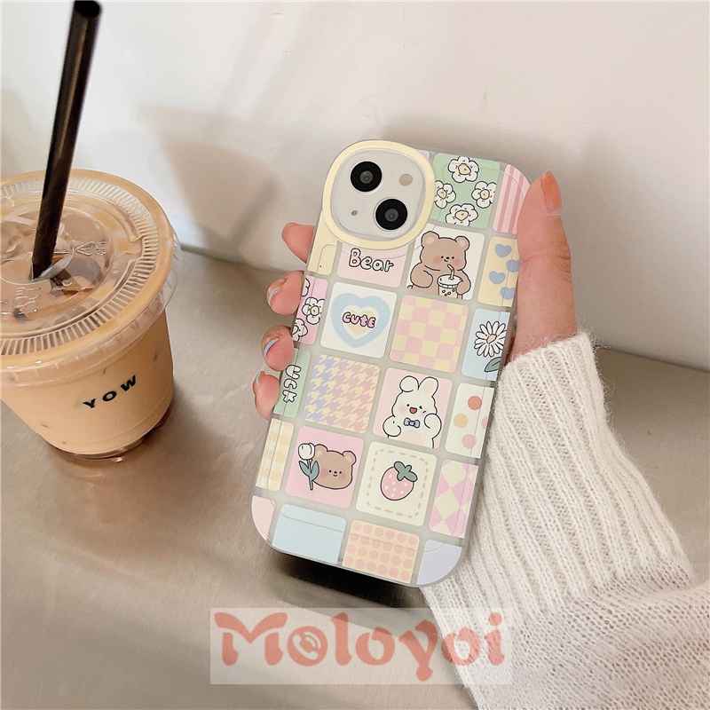 Soft Case TPU Motif Lukisan Hati Strawberry Bear Untuk IPhone 11 XR 7plus 8plus X 7 8 11 13 12 Pro MAX 6 6s Plus XS MAX SE 2020