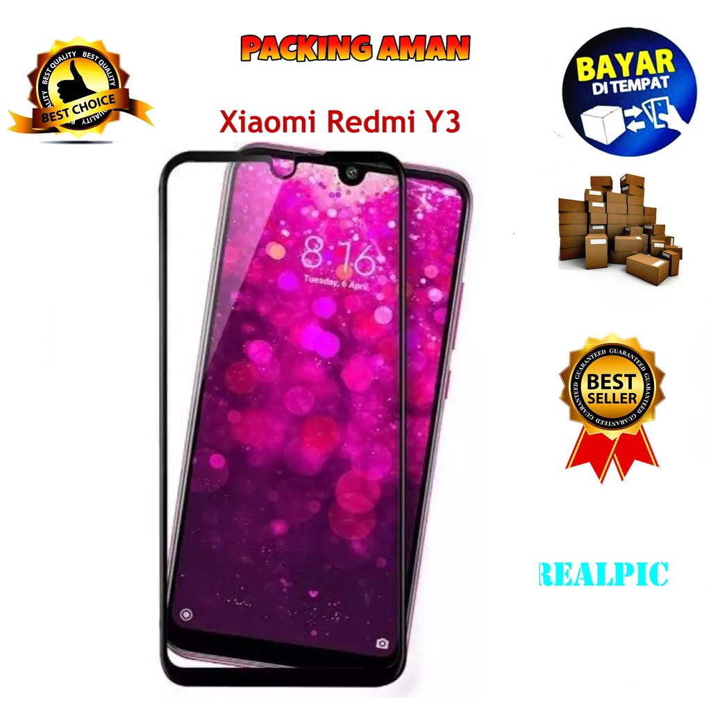 Tempered Glass Xiaomi Redmi Y3 Full Cover / Full Screen Protector Anti Gores