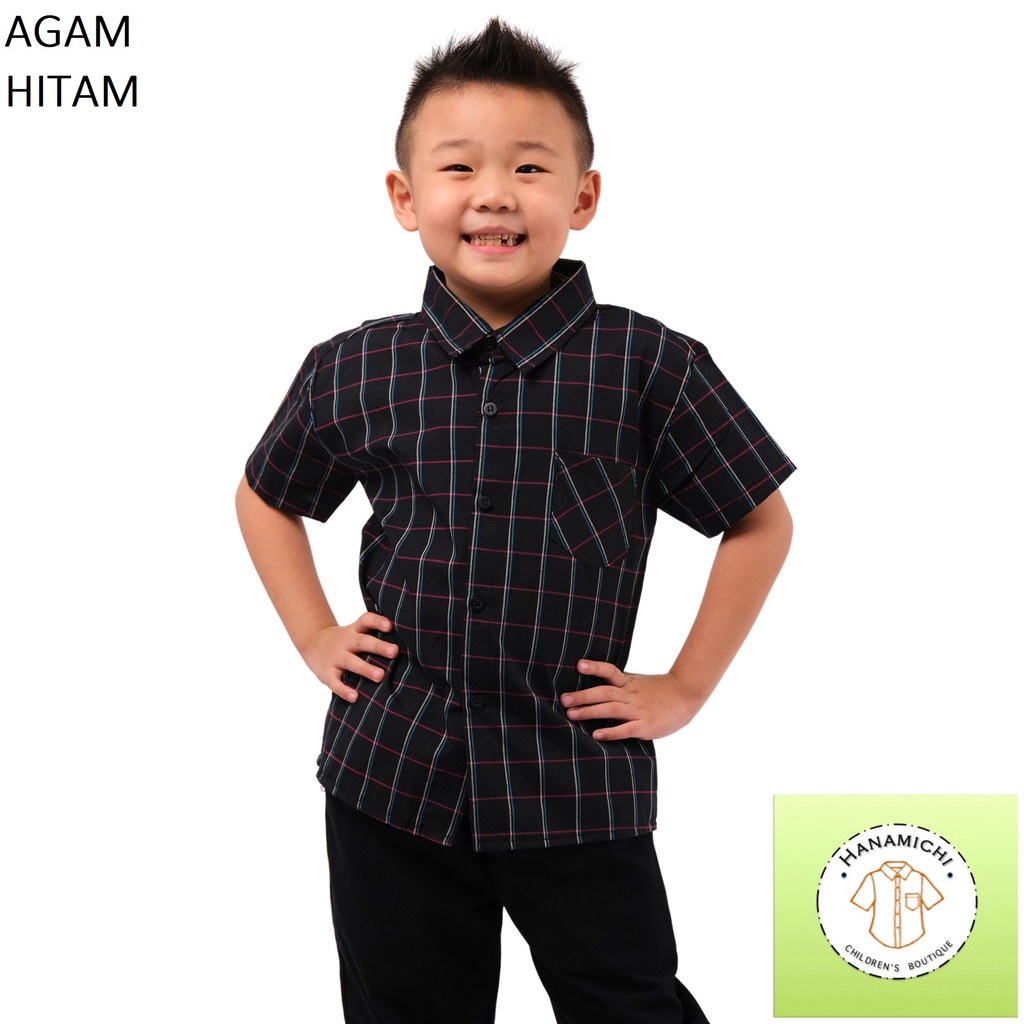 Hanamichi AGAM Baju Kemeja Anak Lengan Pendek Motif Kotak