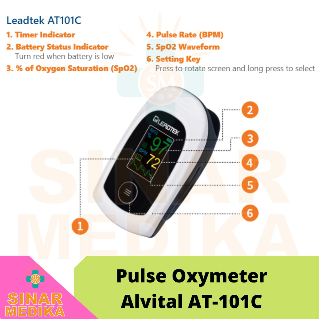 Pulse Oxymeter / Oximeter Merk Alvital Type AT 101C Garansi Resmi 3 Tahun / SpO2 / Kadar Oksigen