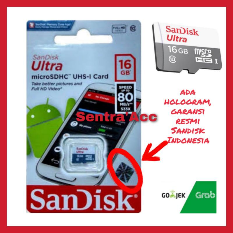 Kartu Memori Sandisk 16 gb / Memory Card 16 gb Original Garansi resmi