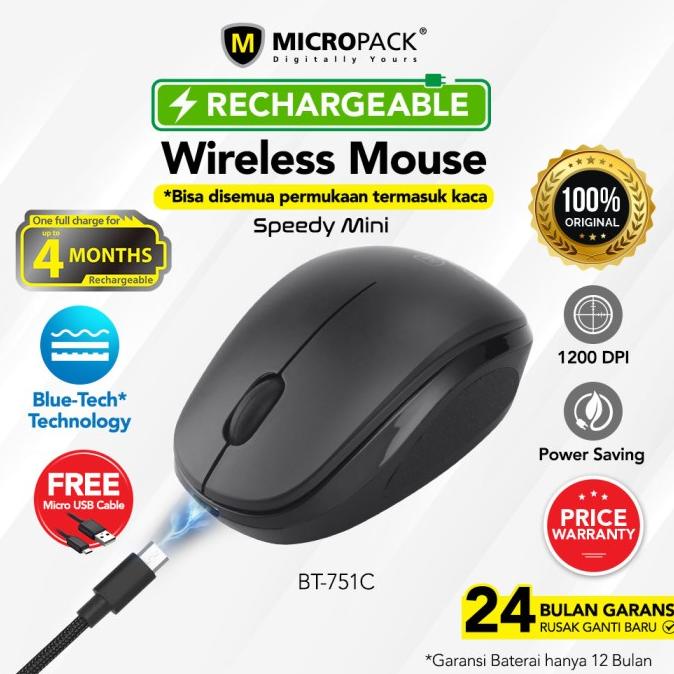Micropack Wireless Mouse Blue Tech Rechargeable (BT-751C) Termurah