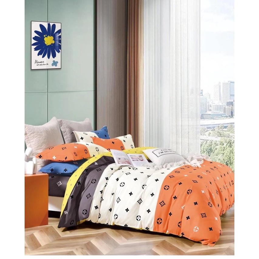 Kain Sprei Katun Jepang Motif LV Oranye Putih JP4022