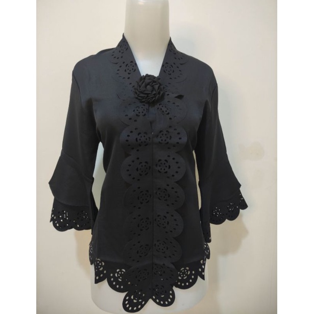 Atasan Kebaya Encim Modern Hitam Laser Cut / Kebaya Moderen Hitam Polos / Kebaya Wisuda Mewah / Kebaya Kondangan Elegan / Kebaya Wanita Dewasa Terbaru Aldora-1