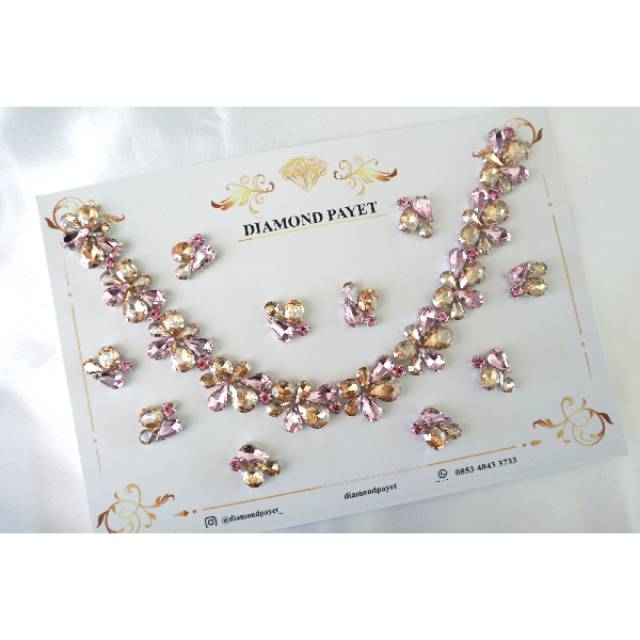 Payet rangkai cangkang hiasan baju tabur pink gold