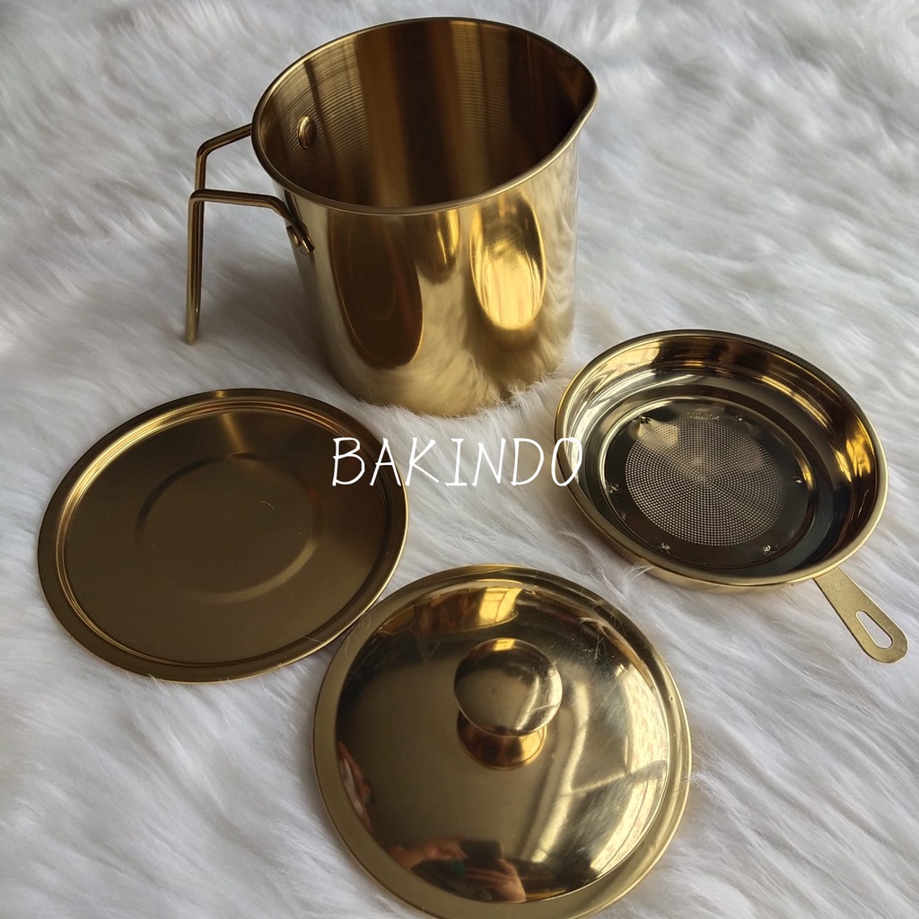 Kingsbakeware Oil Pot Wadah Penyaring Minyak Stainless Steel Gold 1,4 Liter