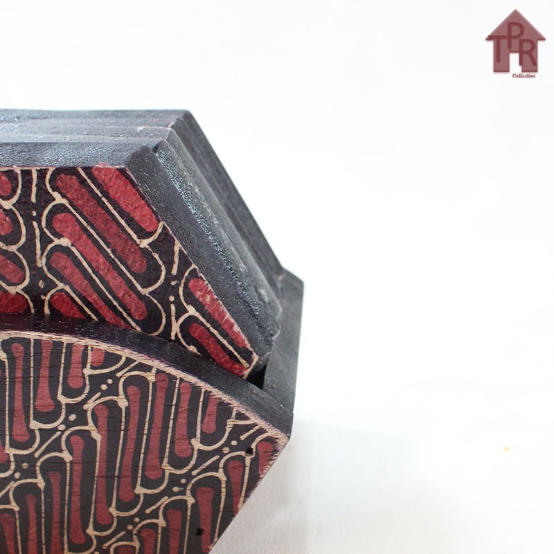 Coaster Kayu Batik / Tatakan Hexagonal D9 x 6pcs.