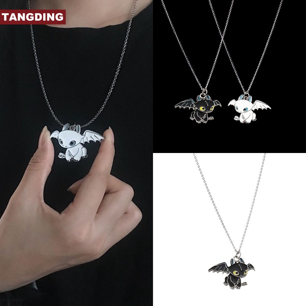 【COD Tangding】Cartoon Black and White Night Fury Double Dragon Necklace and Instagram Personality Couple Pendant