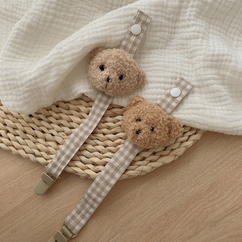 Cute Bear Plaid Cotton Pacifier Chain Clip Baby Nursing Teether Soother Holder