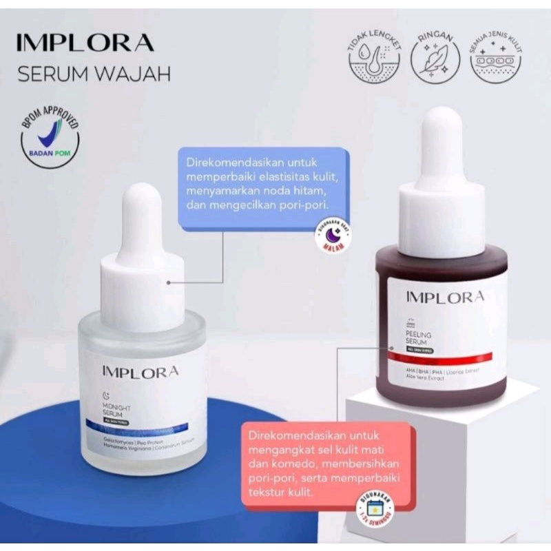 Implora Serum 20ml Luminous | Acne | Midnight | Peeling | Hydrating | 24K Gold | 1% Liporetinol | Bakuchiol | Salmon DNA | Birdnest Skin Nourish