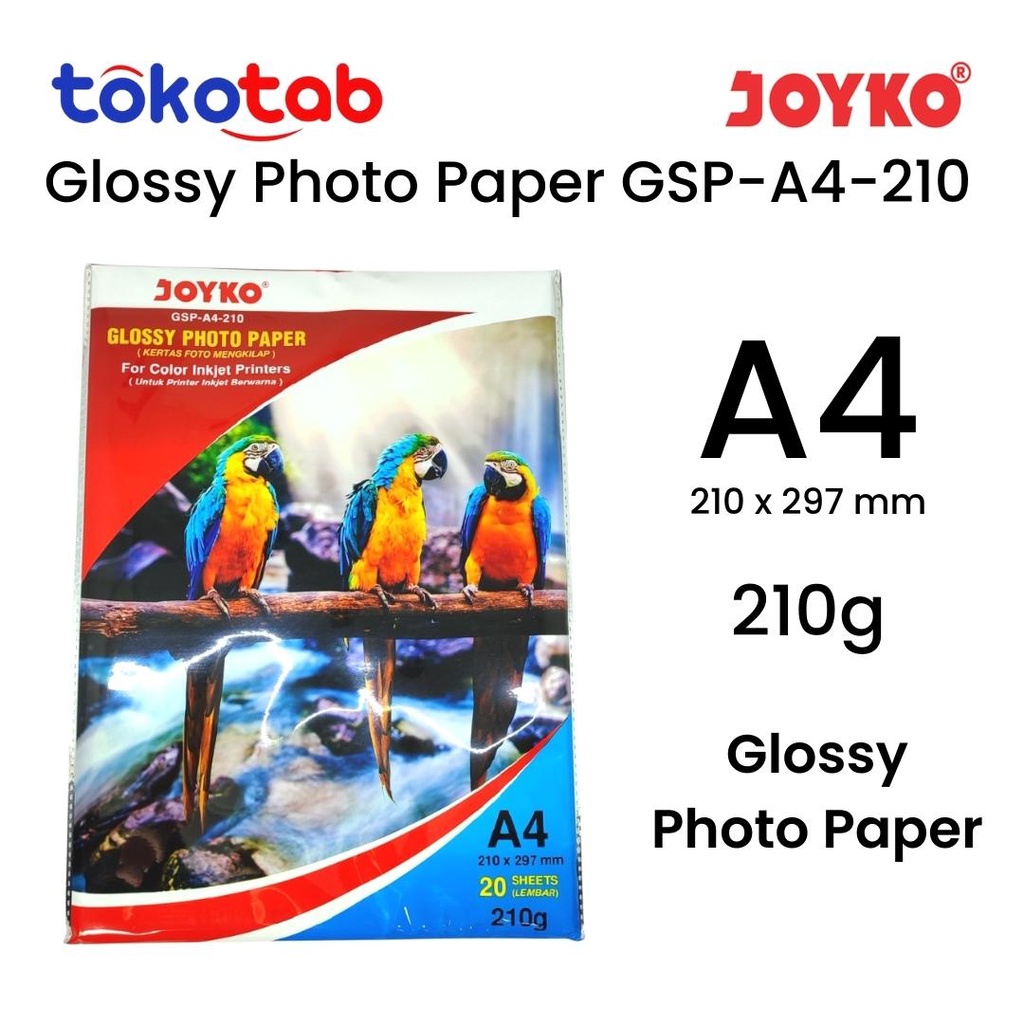 

Tokotab - Kertas Foto / Glossy Photo Paper Joyko GSP-A4-210 Gram Pak 20 lembar