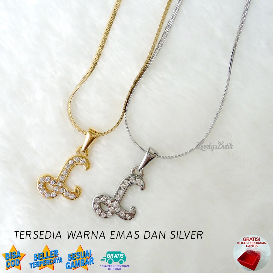 Lovelybutik - Kalung Inisial Huruf Titanium anti karat Kalung hurup Abjad Alphabet Ins L Klasik Bonus Kotak Perhiasan