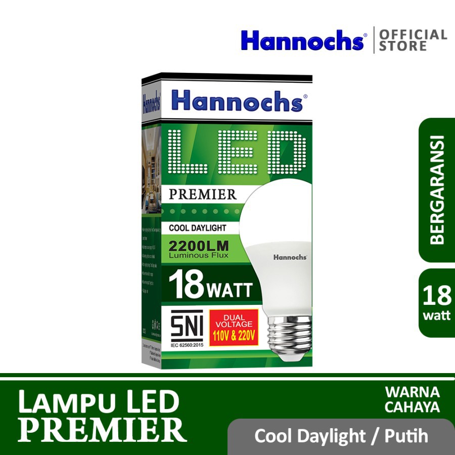 HANNOCHS PREMIER 18 WATT - Bola Lampu LED E27 18 Watt - Garansi 1 Tahun