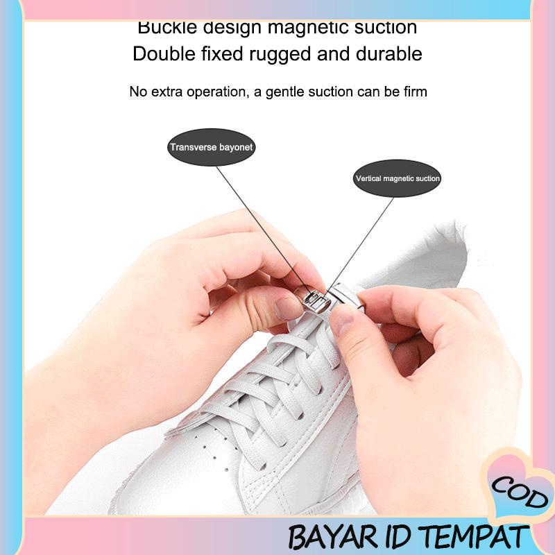 COD❤️ Suction No-dasi Sepatu Putih Kecil Tali Sepatu Tali Sepatu Tetap Tali Elastis Logam-A.one