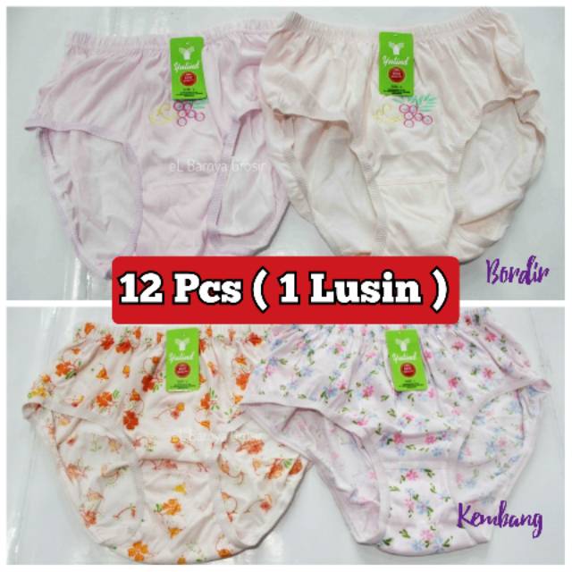 12Pcs Celana Dalam Wanita Yutind Lusinan Polos &amp; Motif