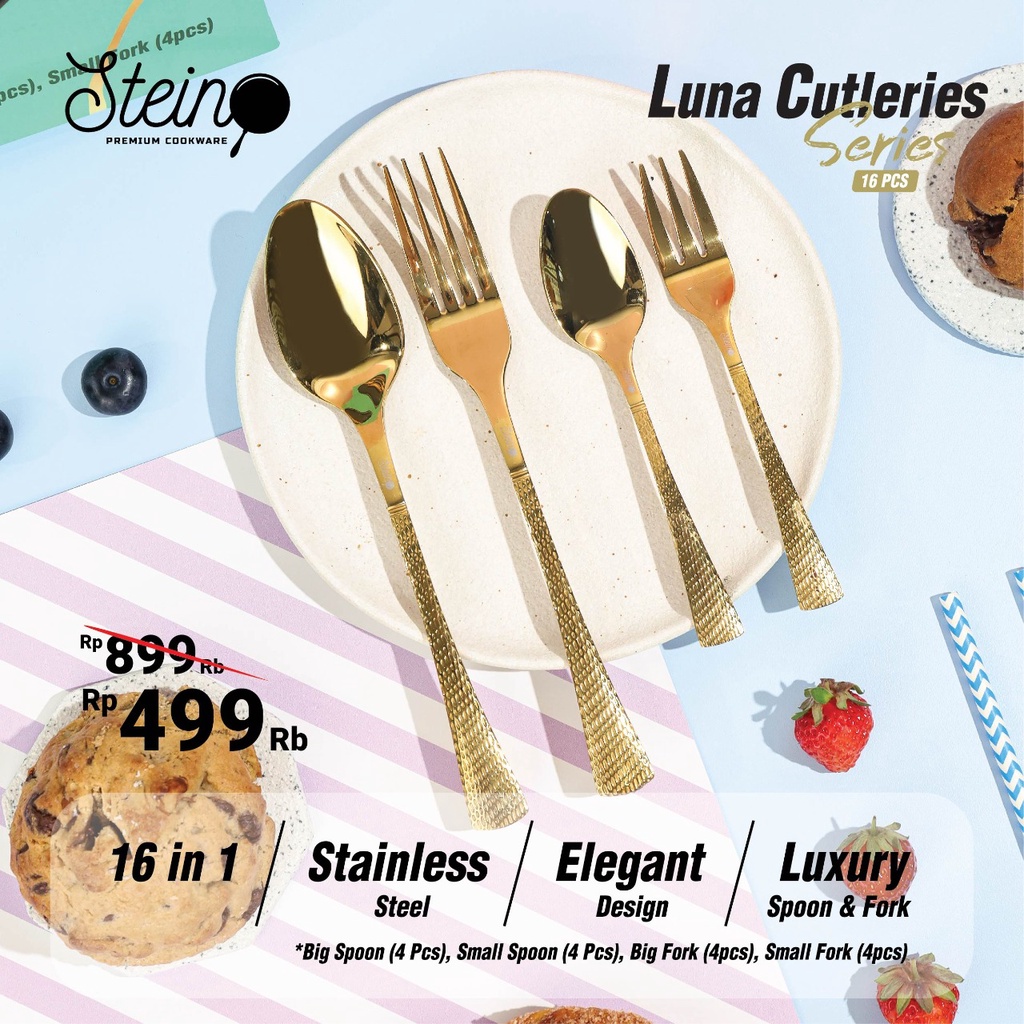 STEIN Luna Cutleries (GOLD Stainless Steel Sendok Garpu)- 16 Pcs