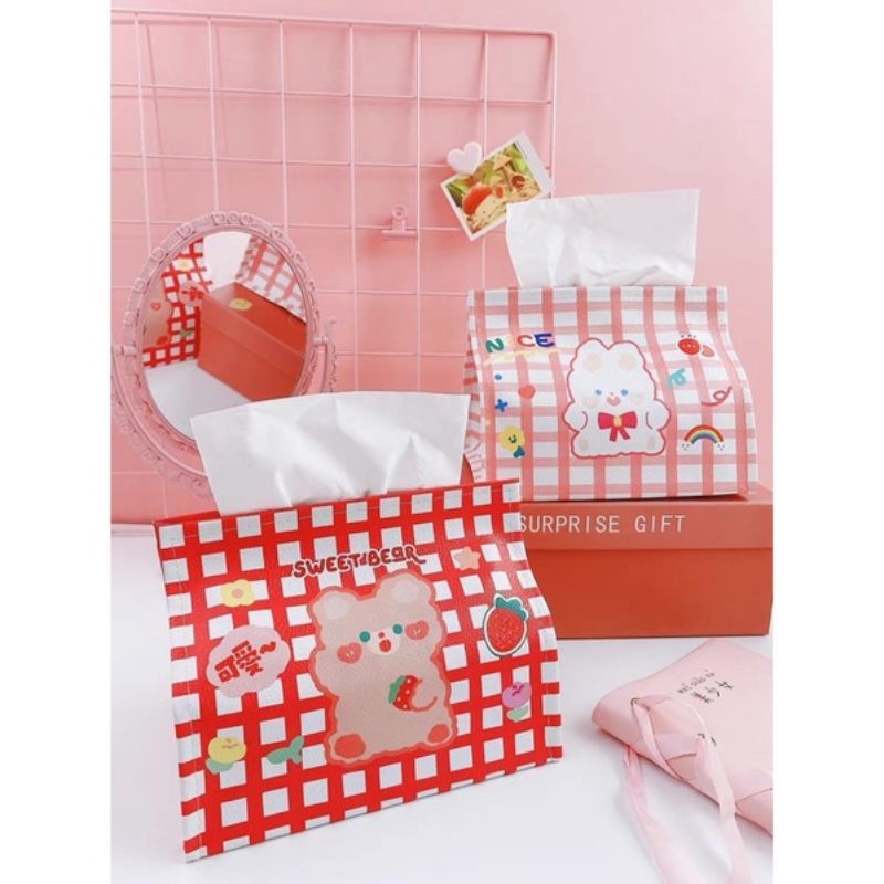 PREMIUM PU LEATHER KOREA TISSUE BOX/KOTAK TISU KARAKTER IMUT KAWAII