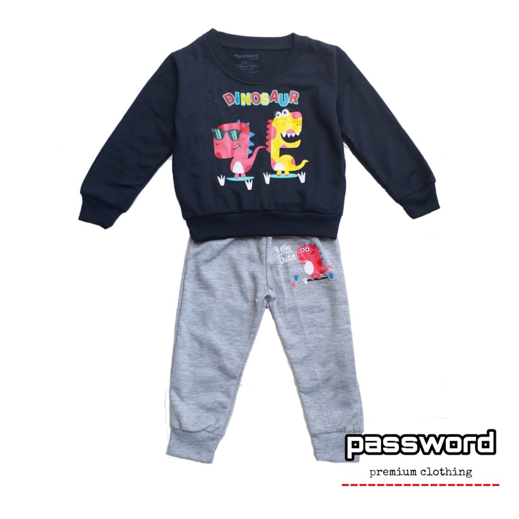 HappyOliver PASSWORD DINO DUDE Setelan Sweater 1 - 7 Tahun Baju Anak BerKualitas