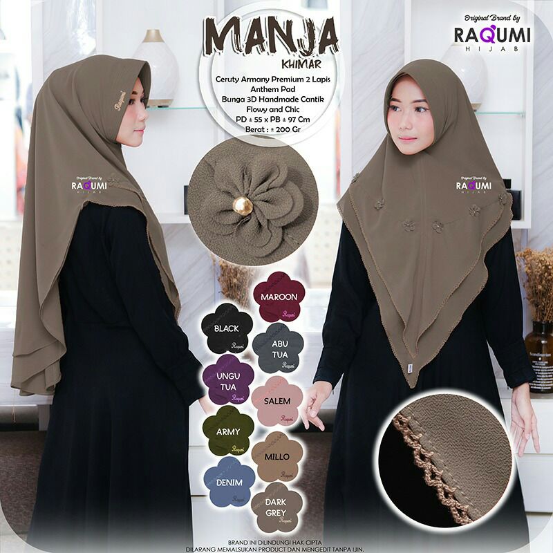 Hijab Khimar Instant Terbaru Manja Original Raqumi