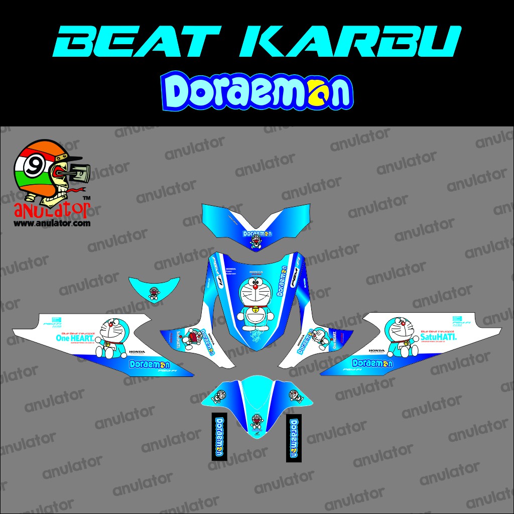 Sticker Striping Motor Stiker Honda Beat 2009 Doraemon Biru Spec A