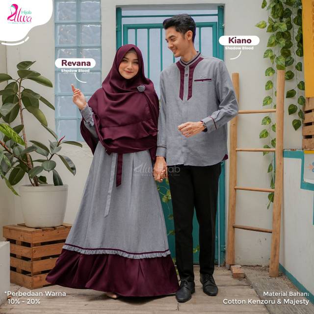 Sarimbit gamis koko revana kiano by Alwa hijab asli original couple merah maroon biru navy mauve