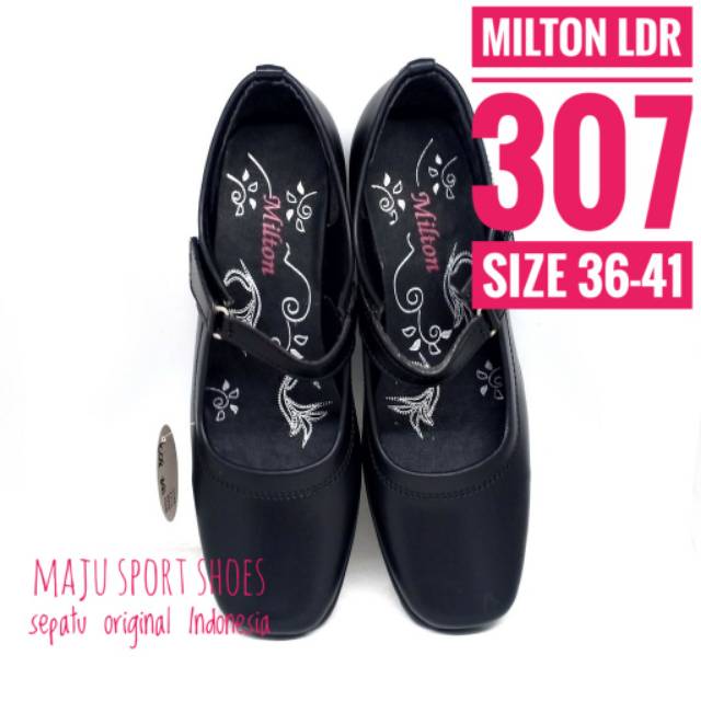 SEPATU PANTOFEL CEWEK MILTON LDR 307 HITAM &amp; PUTIH PASKIBRA GURU KERJA