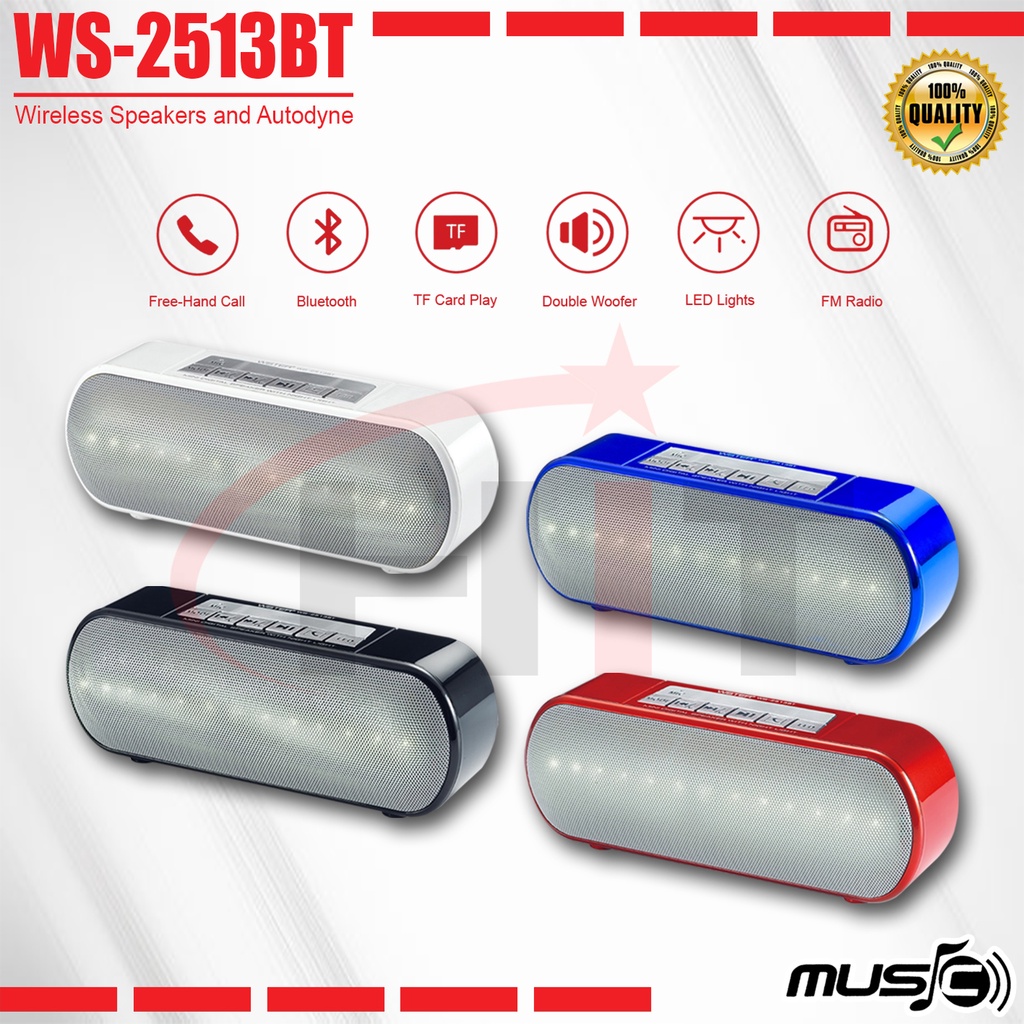 Speaker Bluetooth Wireless WSTER LED Light Stereo MUSIC WS-2513BT