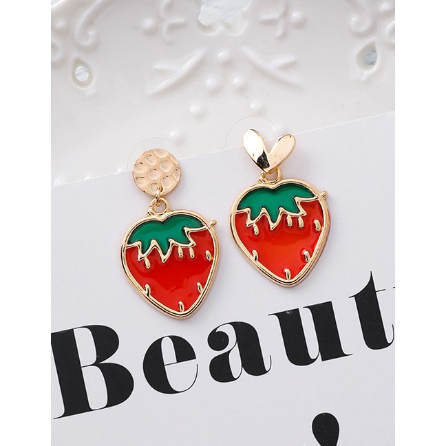 LRC Anting Tusuk Fashion 925 Silver Needle Love Cup Strawberry Translucent Fruit Earrings F81344